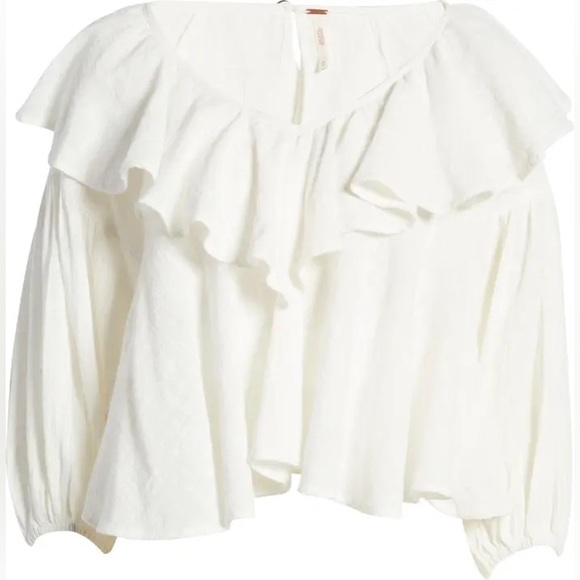NWT Free People Zuri Ruffle Blouse in Ivory - Picture 10 of 16